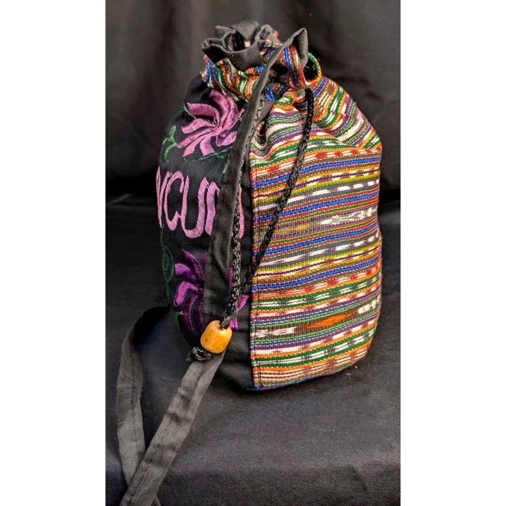 Vintage Cancun Mexico Embroidered Drawstring Bucket Bag Boho Artisanal Souvenir - Picture 13 of 15